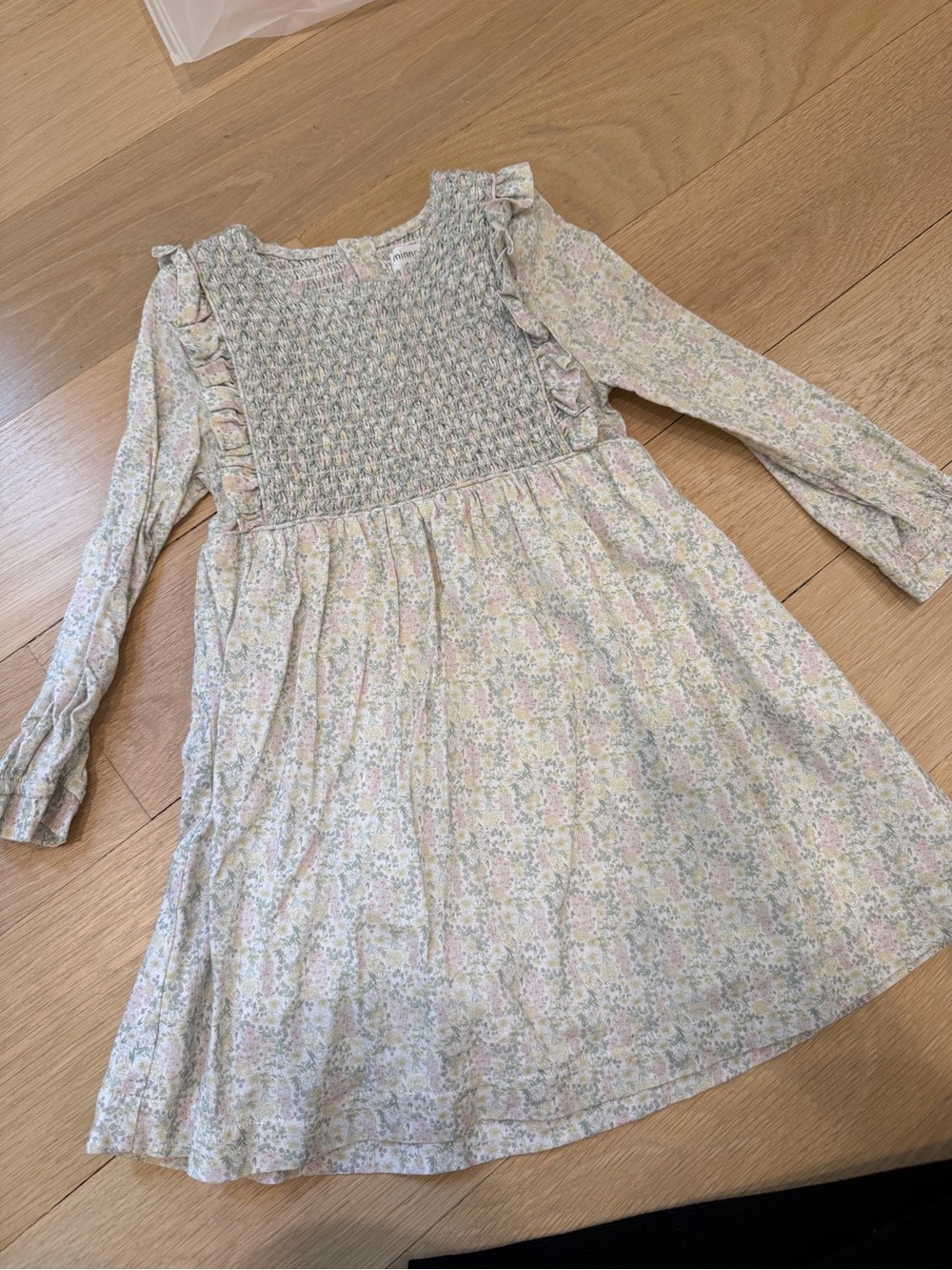 Minnow Smocked Floral Long Sleeve Kids Dress - Pink & Cream